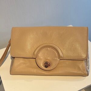 Mimco genuine leather tan-pink metallic silver clutch bag
